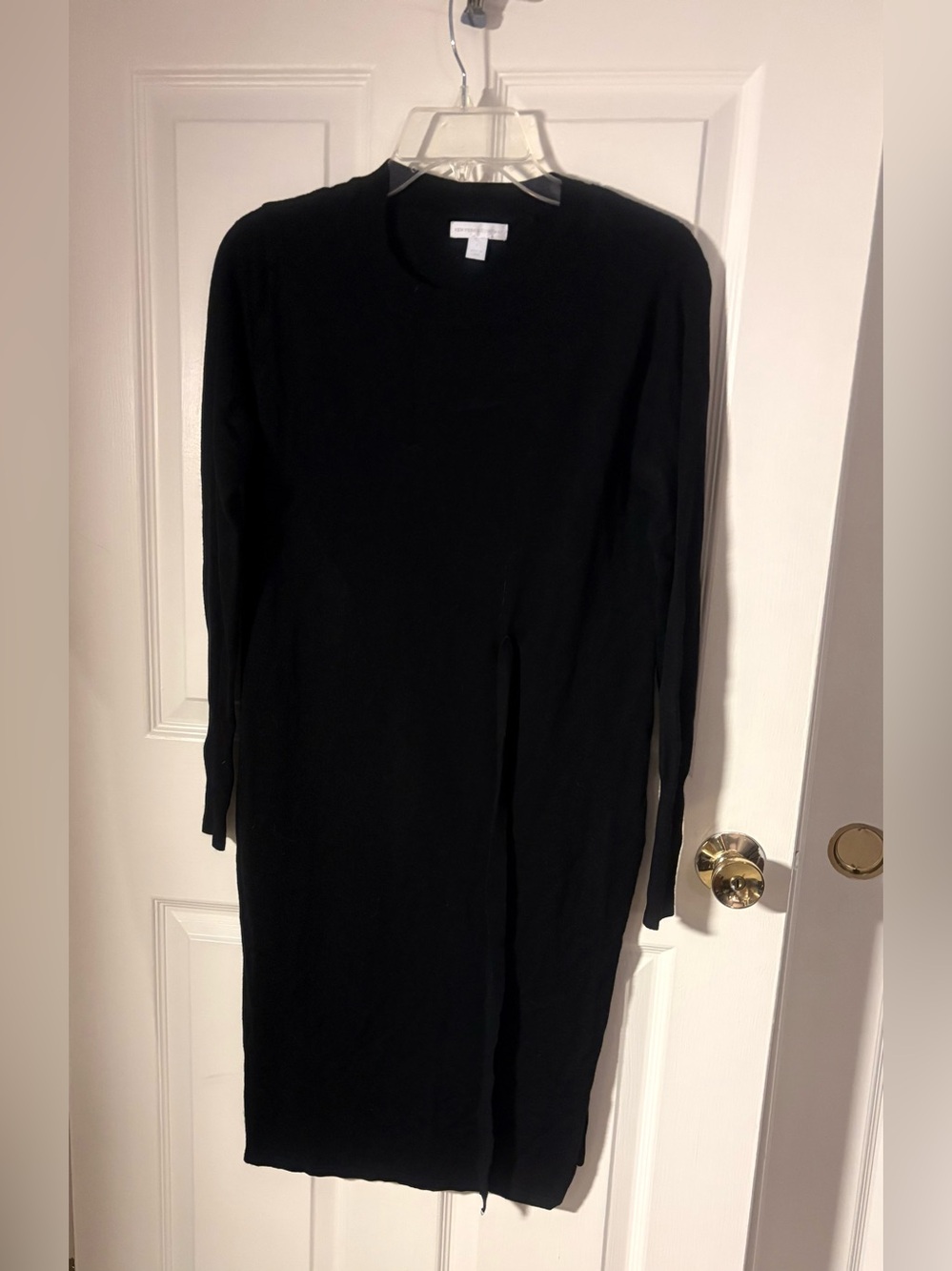 New York & Company Black Long Sleeve Ribbed Sweater Dress